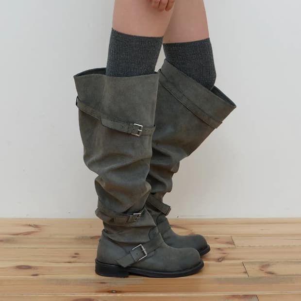 네거티브쓰리 Knee-High Slouchy Long Boots 그레이