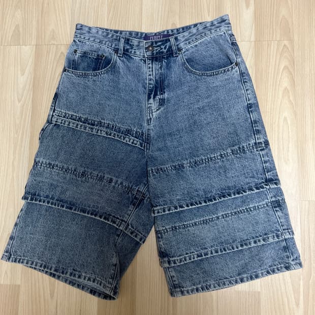 비슬로우 MULTI CUFF DENIM SHORTS ICE GREY