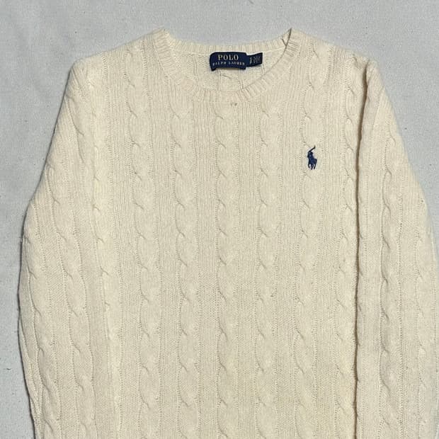 S 폴로랄프로렌 여성용 캐시미어 아이보리 케이블 니트