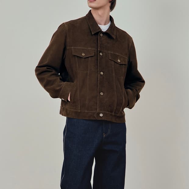 [M] STU 고트 스웨이드 레더 가죽 트러커 자켓 브라운