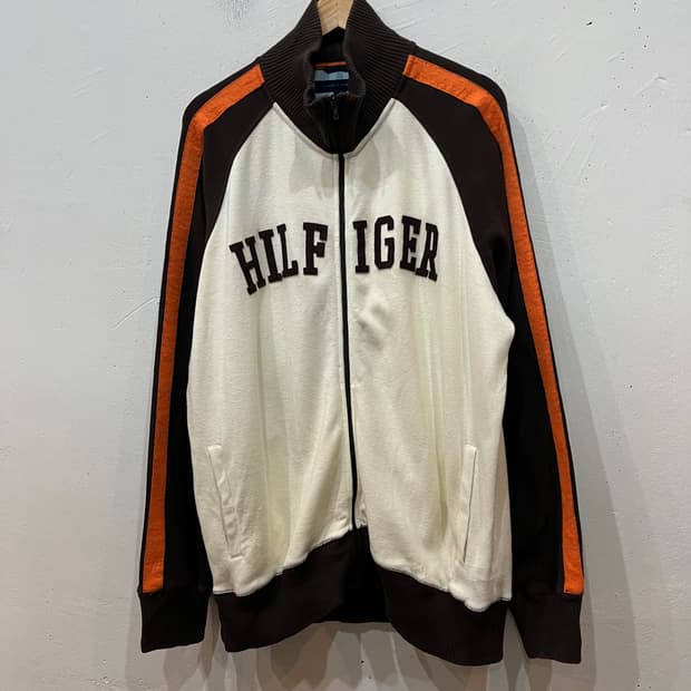타미힐피거 아플리케 브라운 니팅 트랙탑 져지 XL