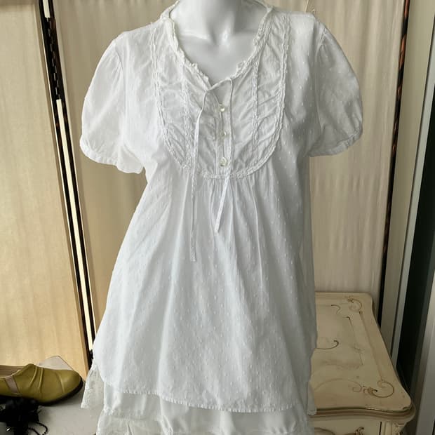 mori pompom lace shirring blouse