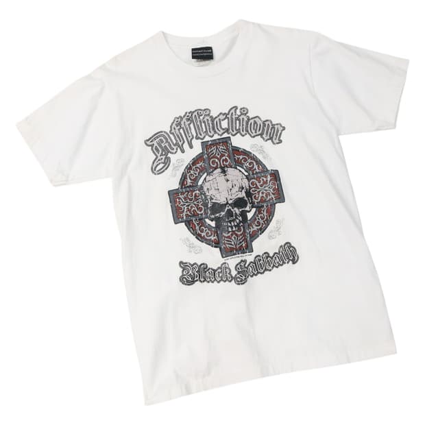 Affliction x  블랙 사바스 빈티지 스컬 그래픽 티셔츠 (M)