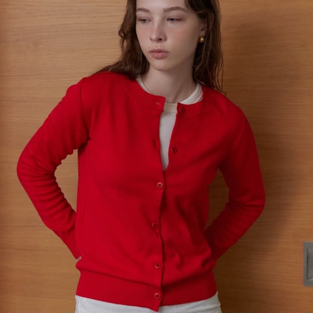 mohae 울 라운드 가디건 레드