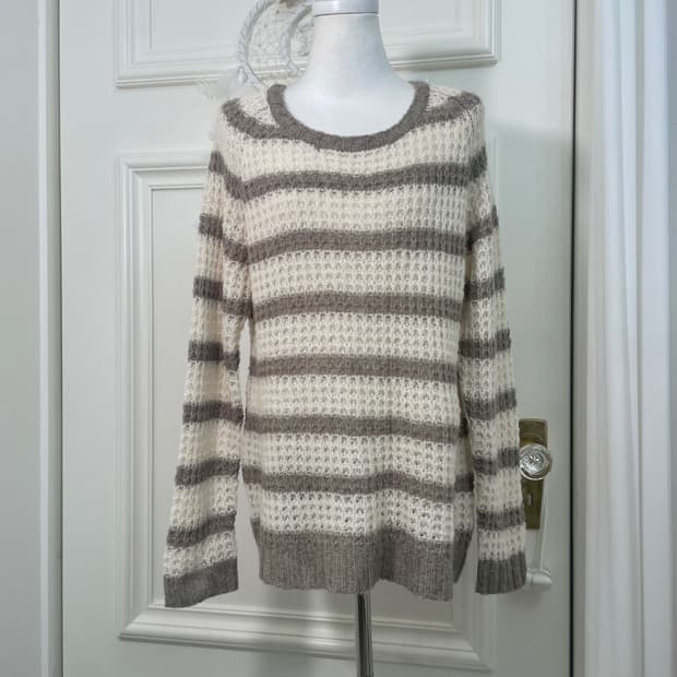 ivory khaki stripe regaln loose sweater