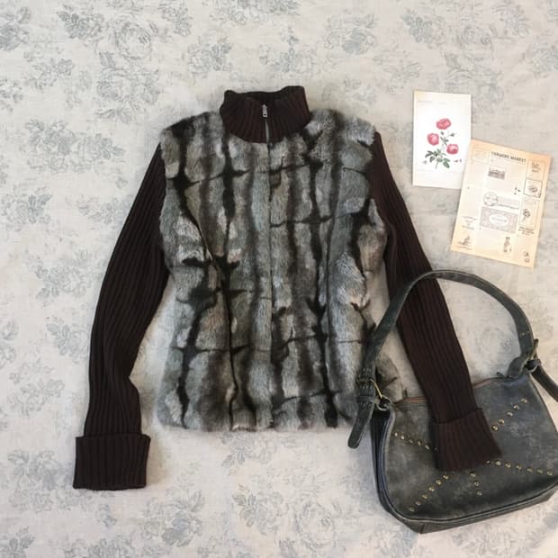 jpn vintage 브라운 민트 퍼 니트 y2k 스트릿 