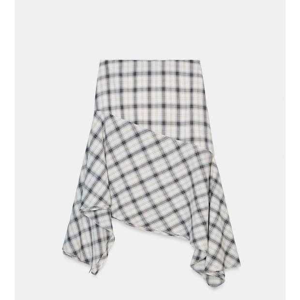 자라 체크 패턴 언밸런스 스커트