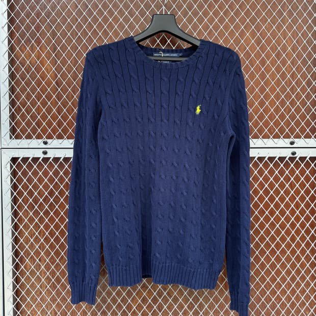 폴로 랄프로렌 포니 네이비 코튼 꽈배기 케이블 클래식 니트 L