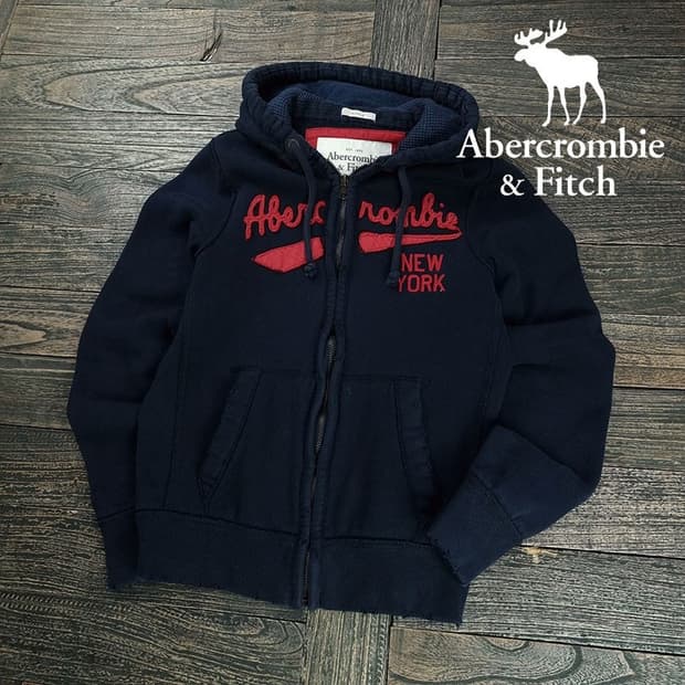 [아베크롬비] Y2K 빈티지 로고 패치 후드 집업 다크네이비 M19663