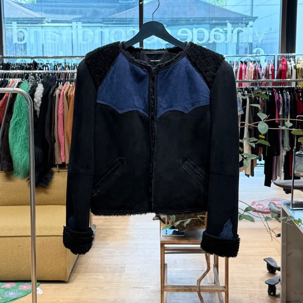 이자벨마랑 블랙 램 스웨이드 크롭 자켓 