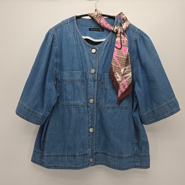 BREAL 청 데님 반팔 자켓 + 스카프 [B30159]