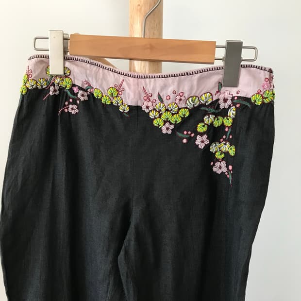 y2k 핀터깔 비즈 카프리 팬츠