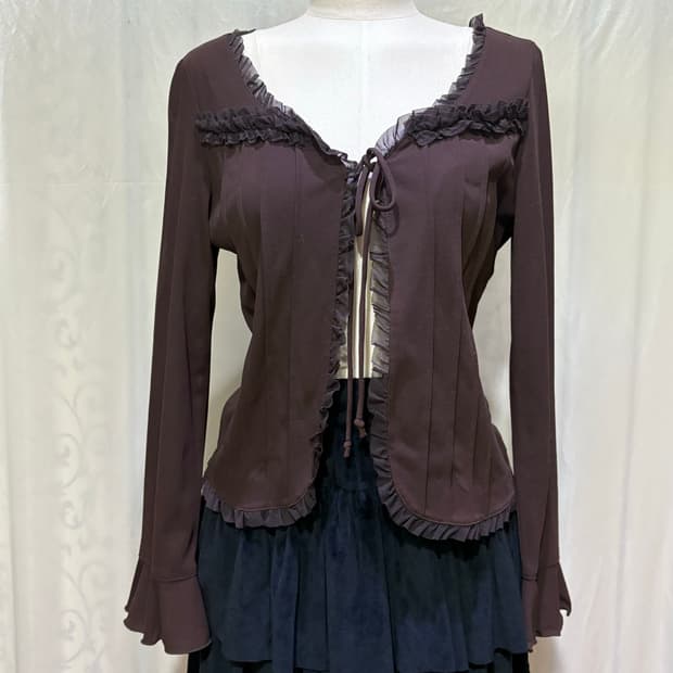 브라운 프릴 가디건