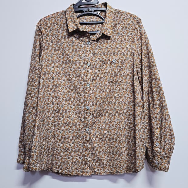 iann 플라워 패턴 긴팔 셔츠 브라운 면100