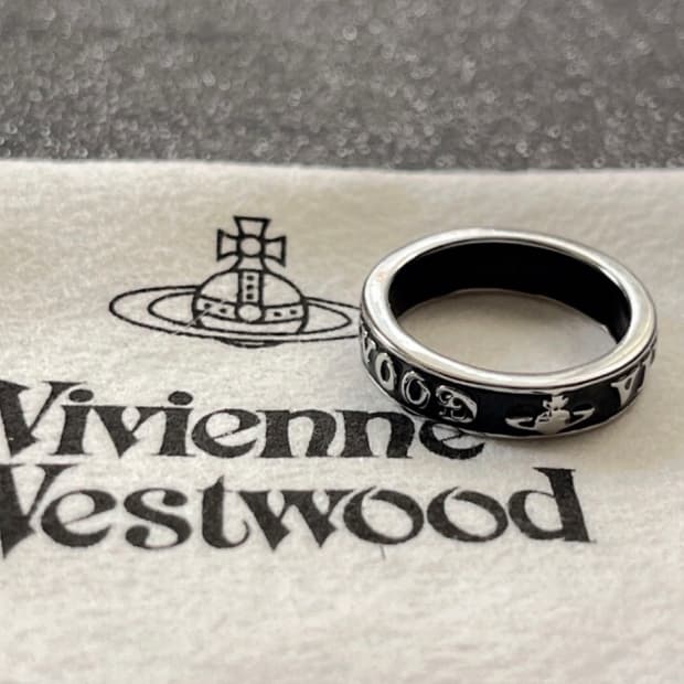 비비안웨스트우드 아카이브 레터링 orb로고 각인 블랙실버링 반지