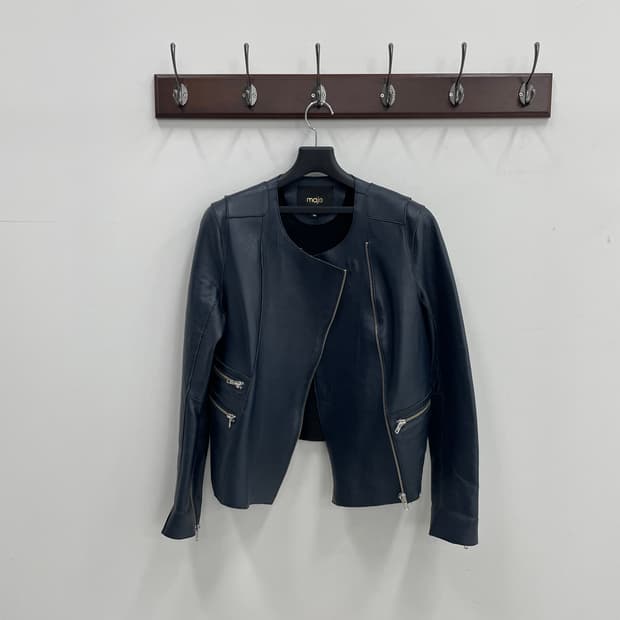 마쥬 리얼 레더 네이비 라이더 자켓