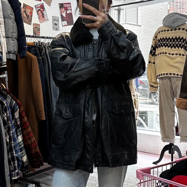 빈티지 블랙 소가죽 사파리 자켓L