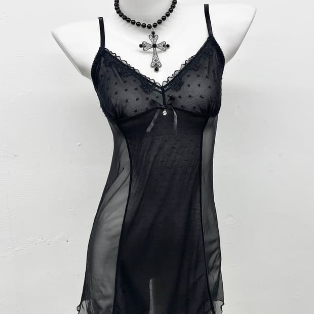 블랙 시어 레이스 슬립