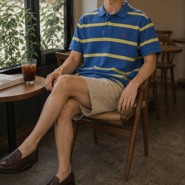 100~105 POLO 폴로 랄프로렌 반팔 카라티 스트라이프 스카이블루