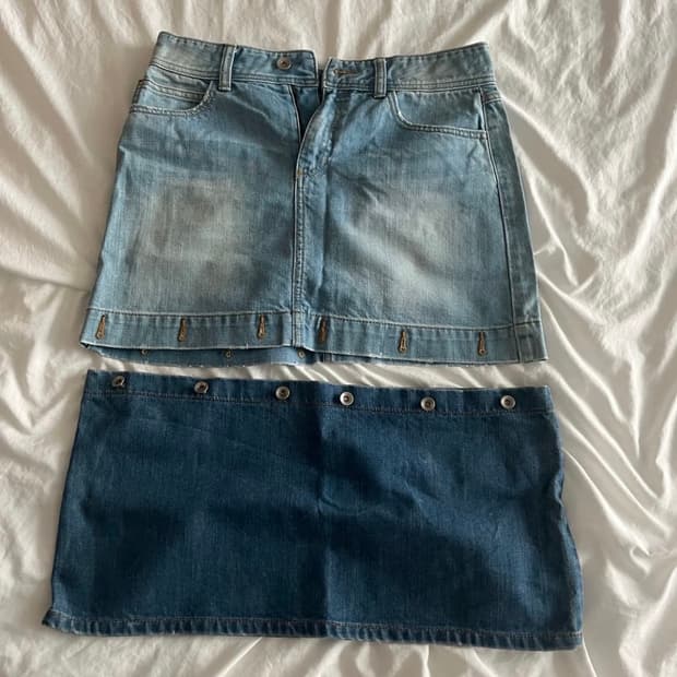 Pretone 데님스커트 & Rockcacke 블랙크롭후드집업