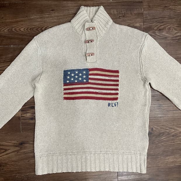 폴로 랄프로렌 베이지 토글 성조기 니트 스웨터