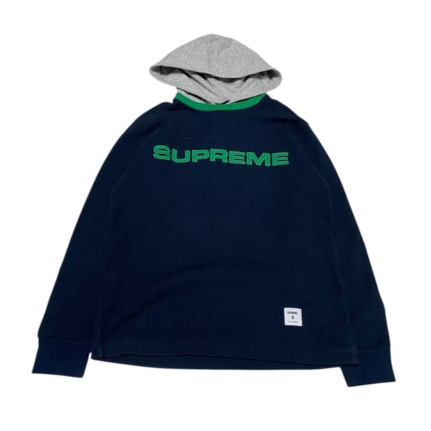 슈프림 17FW 와플 링거 네이비 후드티 S