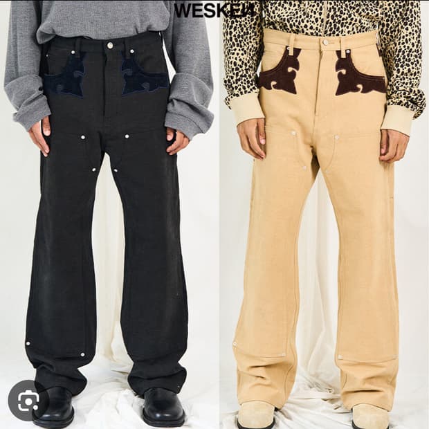 (2)웨스켄 포켓 디테일 와이드 팬츠 블랙, 카멜