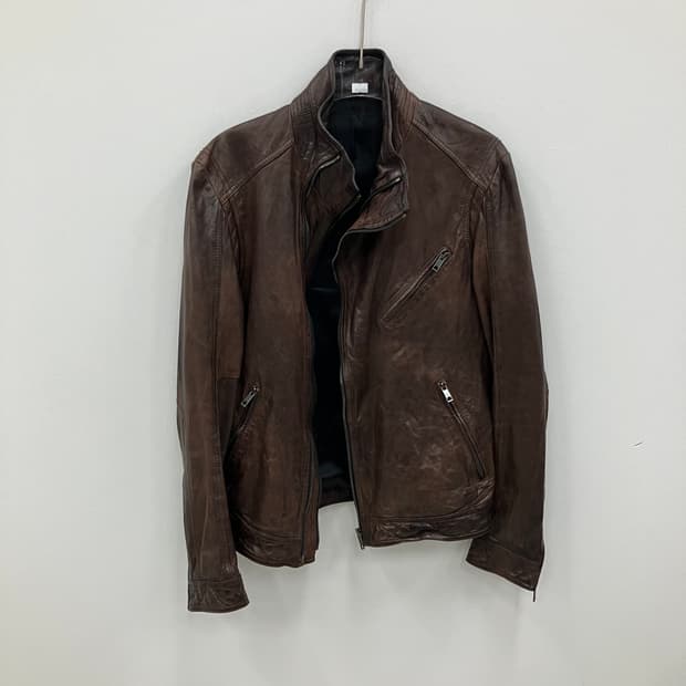 솔리드옴므 우영미 브라운 사선 지퍼 양가죽 자켓 105