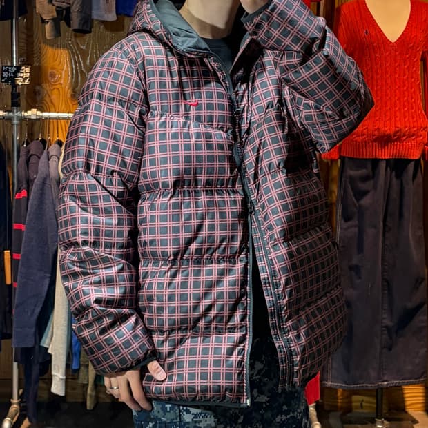 XXL 나이키 스우시 체크패턴 후드 패딩