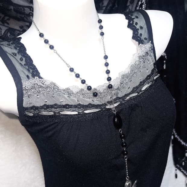 엑팜깔 로맨틱고딕 고스로리 펑크 레이스 도트 슬리브리스 나시 오리엔탈