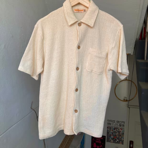 면 75% 남성용 레이어드 반팔 니트