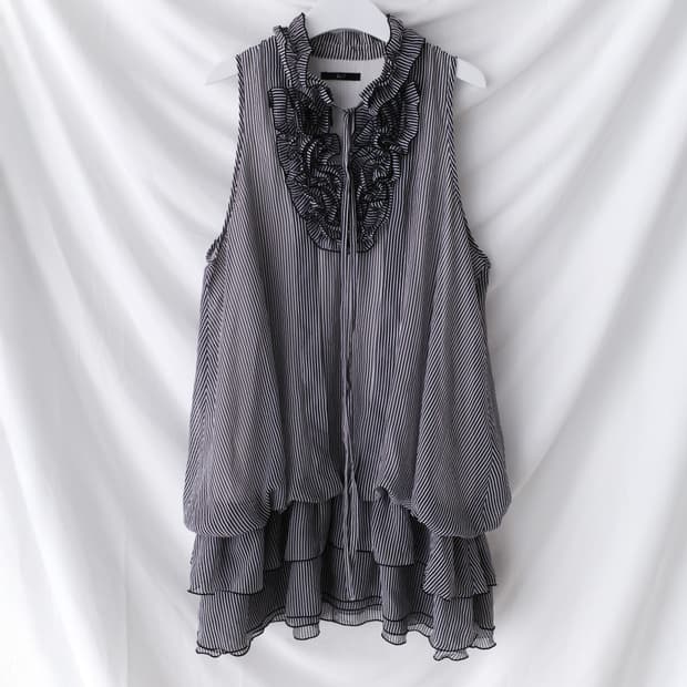 stripe frill sleeveless dress