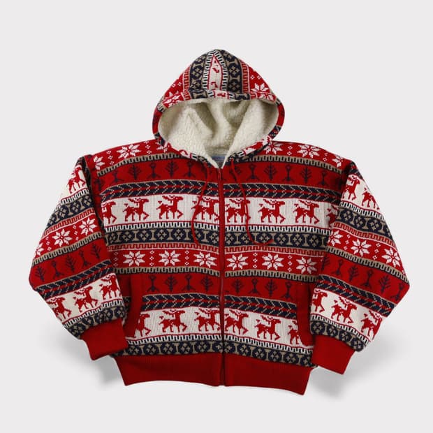 [여성 F] 빈티지 노르딕 양털 니트 후드집업