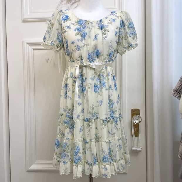 LEST ROSE blue flower bow point midi opc