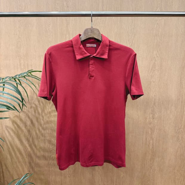 프라다 반팔 카라 티셔츠 사이드 로고 디테일 베이직 레드