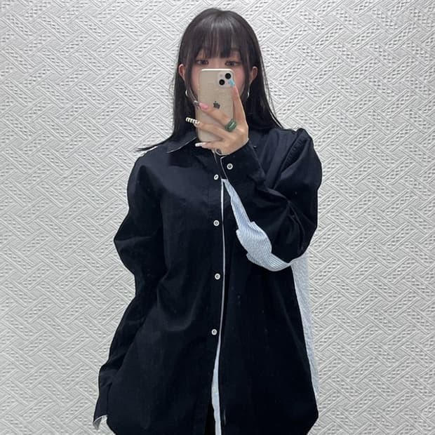 네스티킥 빈티지 캐주얼 언발 스트라이프 오버핏 셔츠 XL C13146