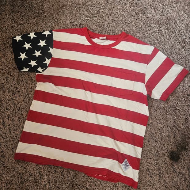 세인트페인 USA 성조기 스트라이프 반팔 티셔츠 L size