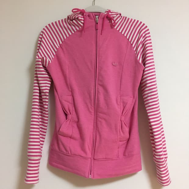 Adidas 스트라이프 핑크 리본 후드집업 95