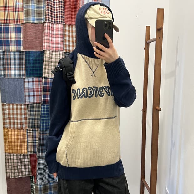 히스테릭글래머 네이비 니트 후드티