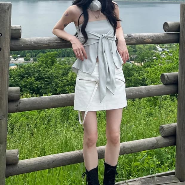아이토브 서울 리본 플레어 탑 라이트그레이