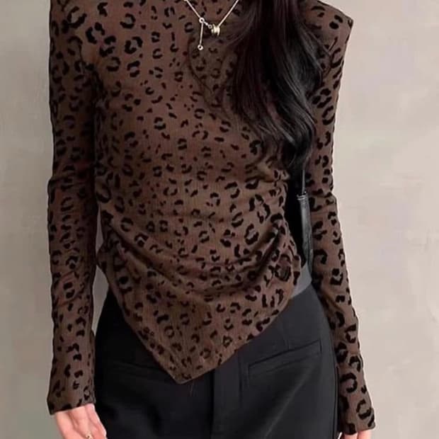 Leopard print high neck long sleeve