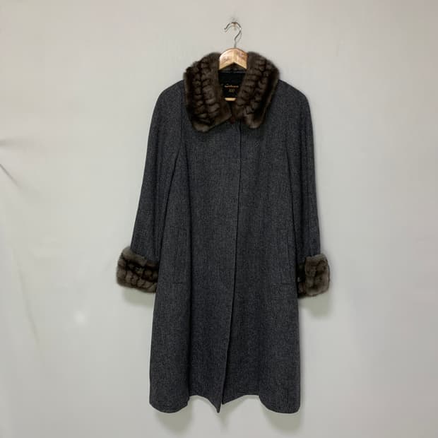 캐시미어 100% 빈티지 퍼 카라 여성 롱코트 그레이