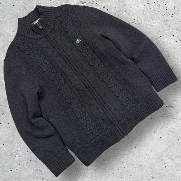 [105] 라코스테 울 케이블 니트 가디건 다크그레이 B938