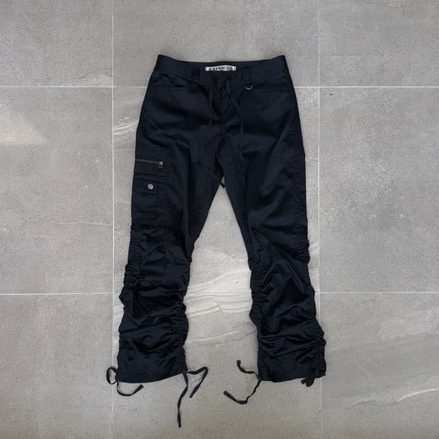 Black satin shirring bootscut cargo pt