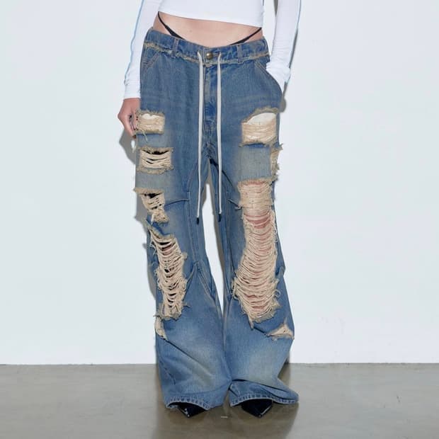 Destroyed Denim Pants Brushed Indigo