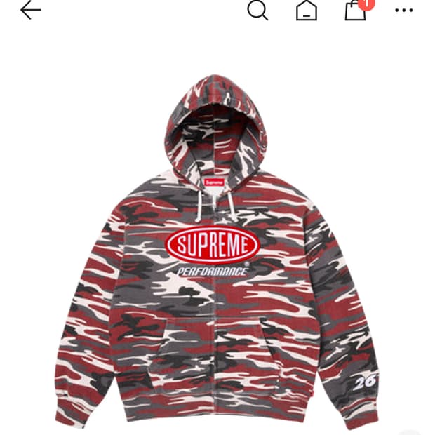 슈프림 퍼포먼스 집업 후드 스웨트셔츠 레드 카모 - 26SS
