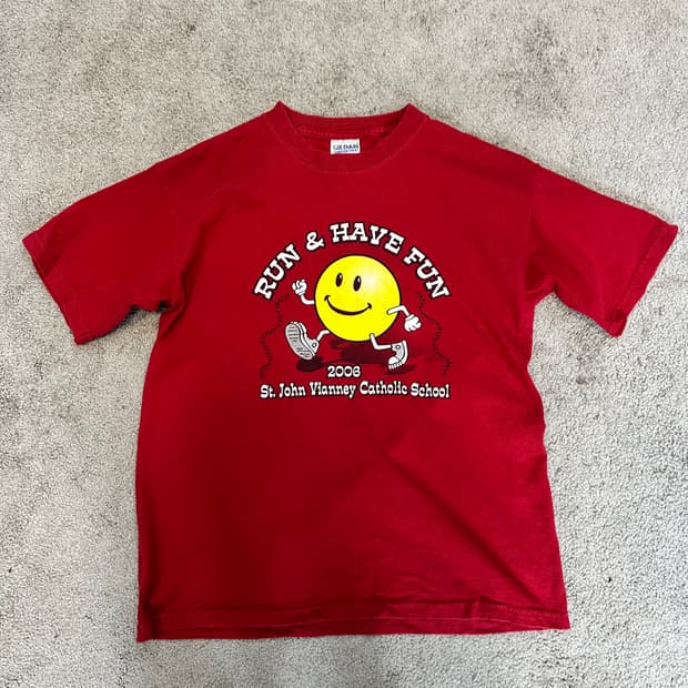 길단 스마일 프린팅 미디크롭M-L