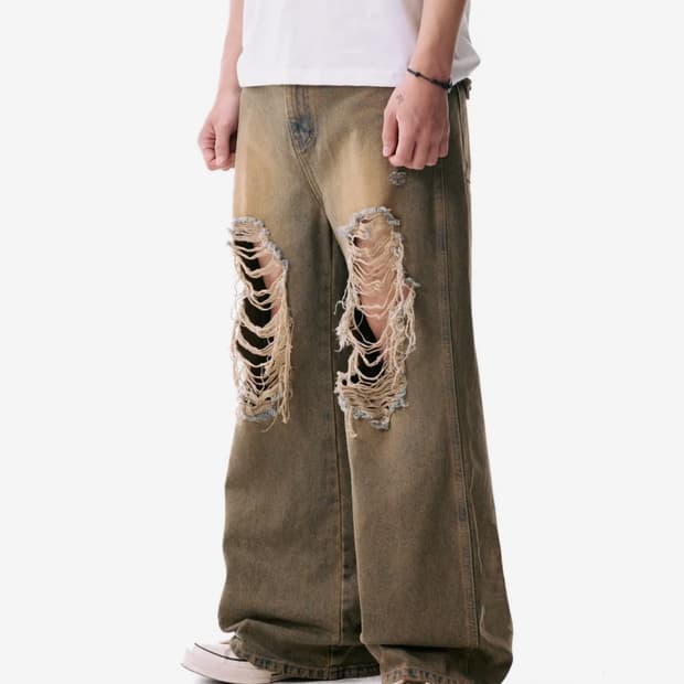아캄 Distressed Western Pocket Denim Pants