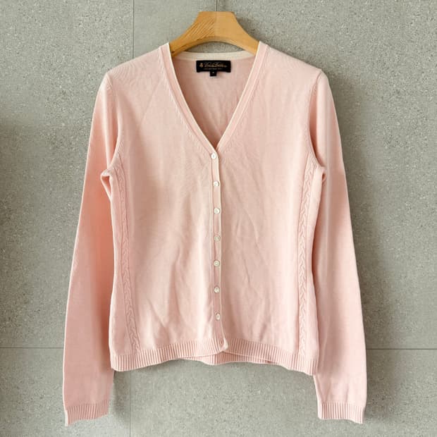 브룩스브라더 실크 핑크 브이넥 가디건