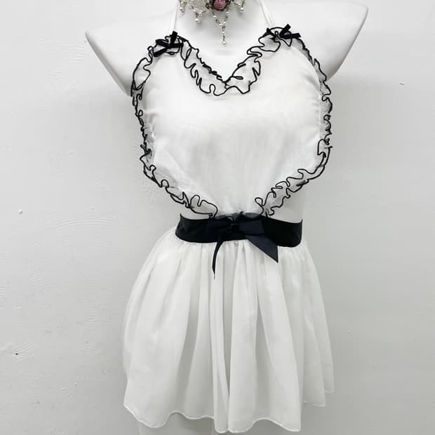 갸루 메이드 하트 레이스 슬립